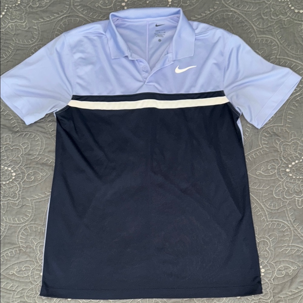 Nike Men's Light Blue and Navy Polo Shirt